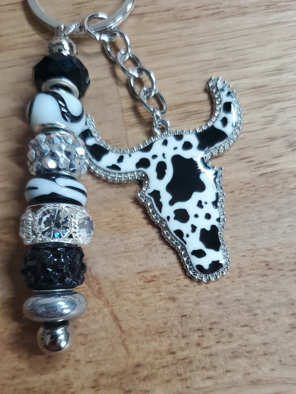 Western Longhorn Black And White Keychain